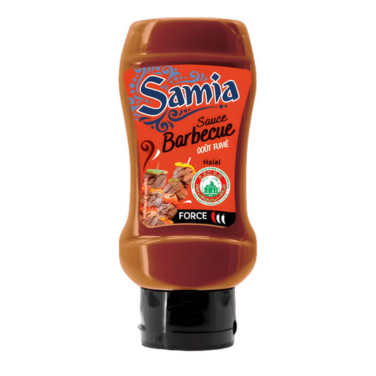 Sauce barbecue halal SAMIA goût fumé en flacon souple, idéale pour grillades et marinades. Condiment certifié halal - HUILE, CONDITIONNEMENT, ÉPICES - NKOSI.