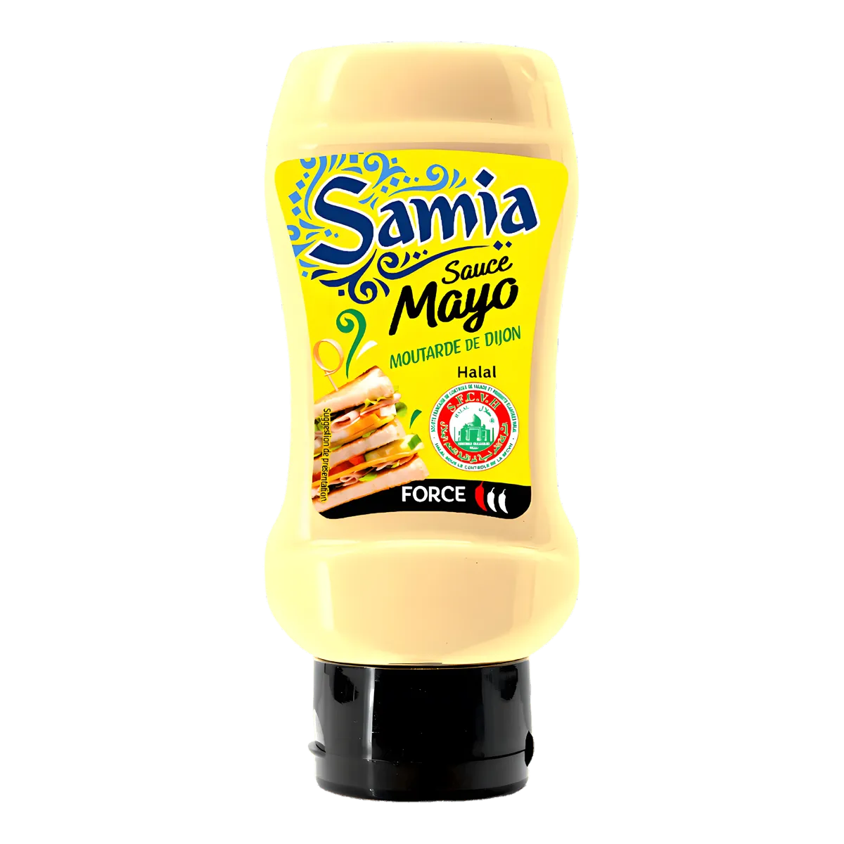 Sauce mayonnaise SAMIA - Halal en bouteille souple, condiment crémeux à la moutarde de Dijon pour frites, sandwiches et salades.
