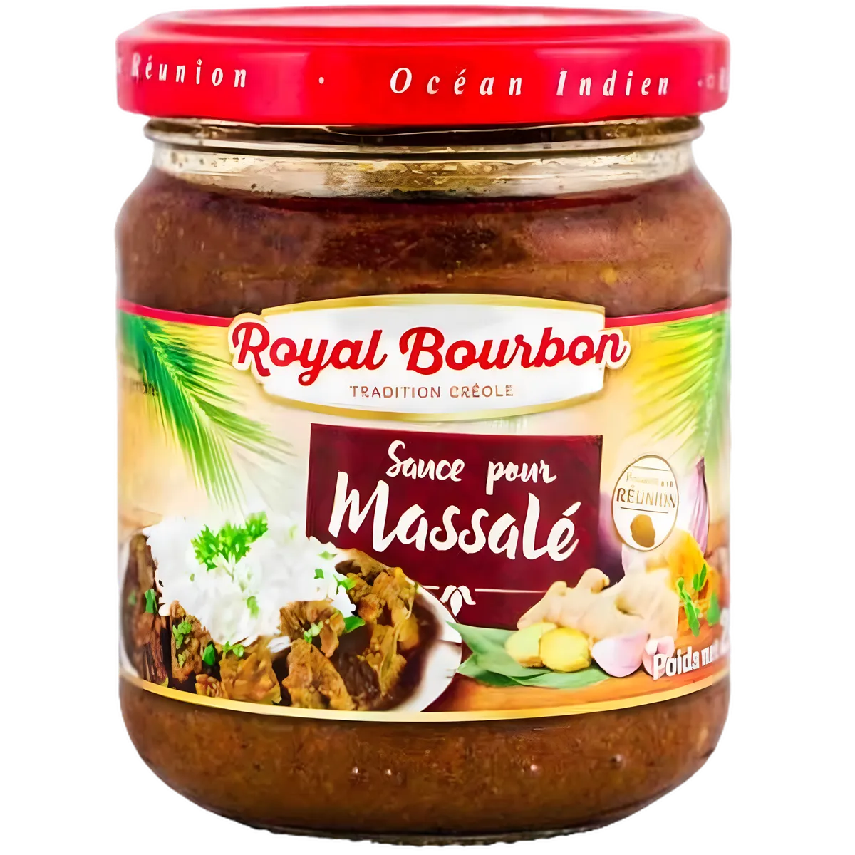 Sauce massalé ROYAL BOURBON en bocal, épicerie salée aux saveurs créoles pour plats de viande, poisson ou légumes. Saveur authentique réunionnaise.