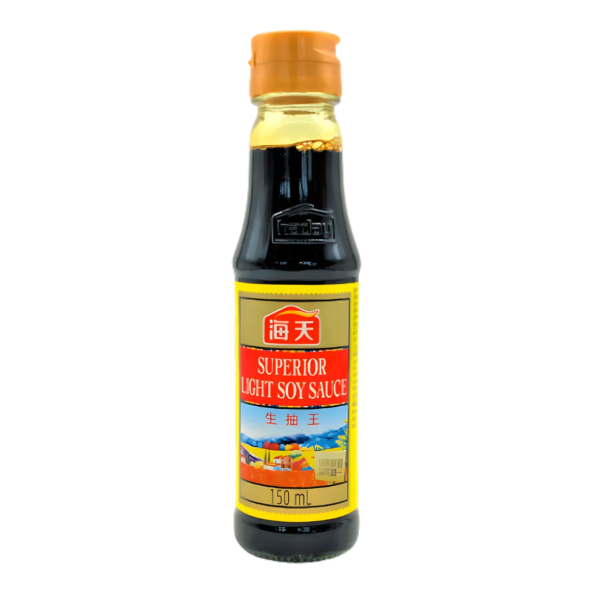 Bouteille de sauce soja supérieure légère 150 ml, saveur umami intense, idéale pour assaisonner plats asiatiques et recettes salées.