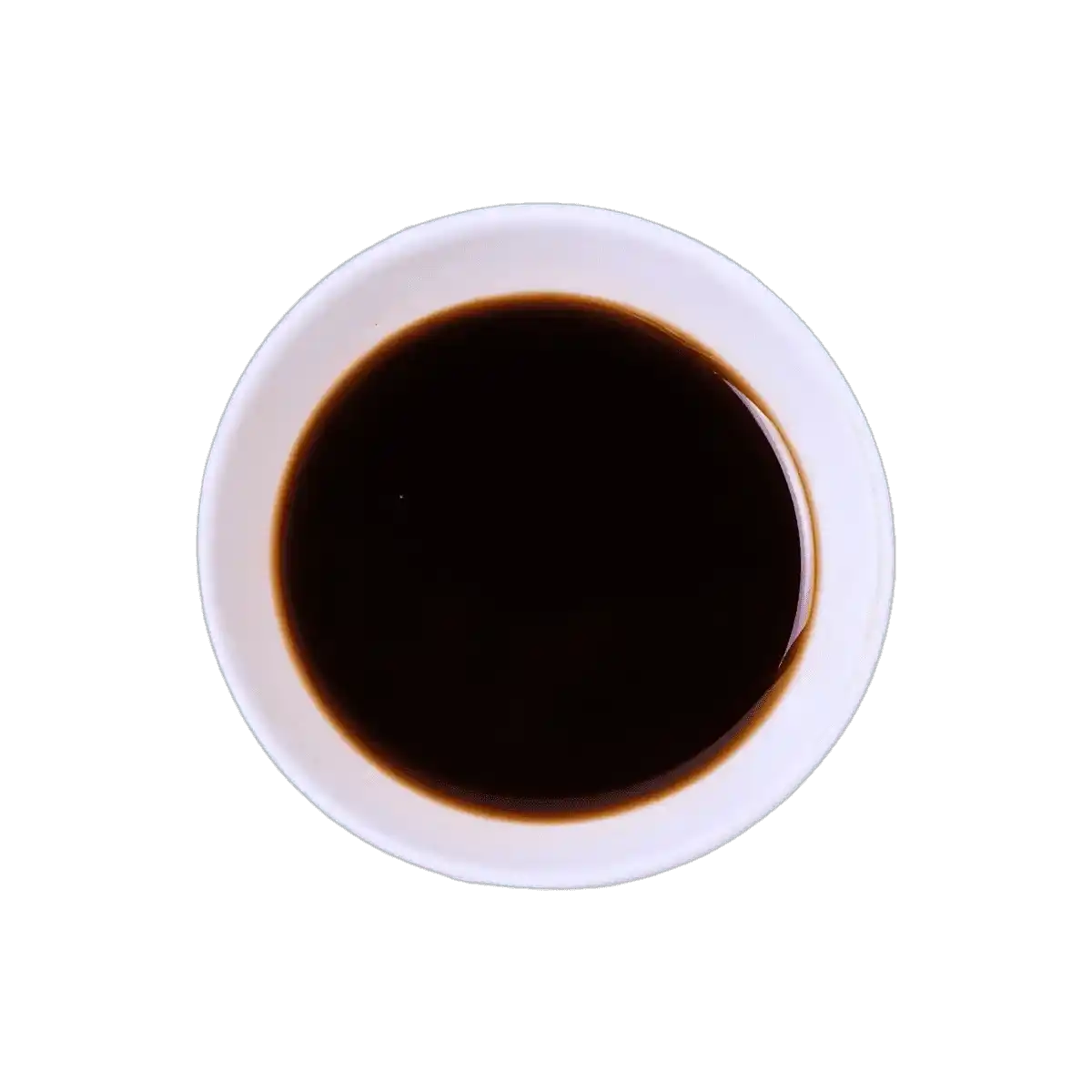 Bol blanc rempli de sauce soja sucrée RACINES BIO, texture foncée et brillante, idéale pour accompagner plats salés avec une touche sucrée bio.