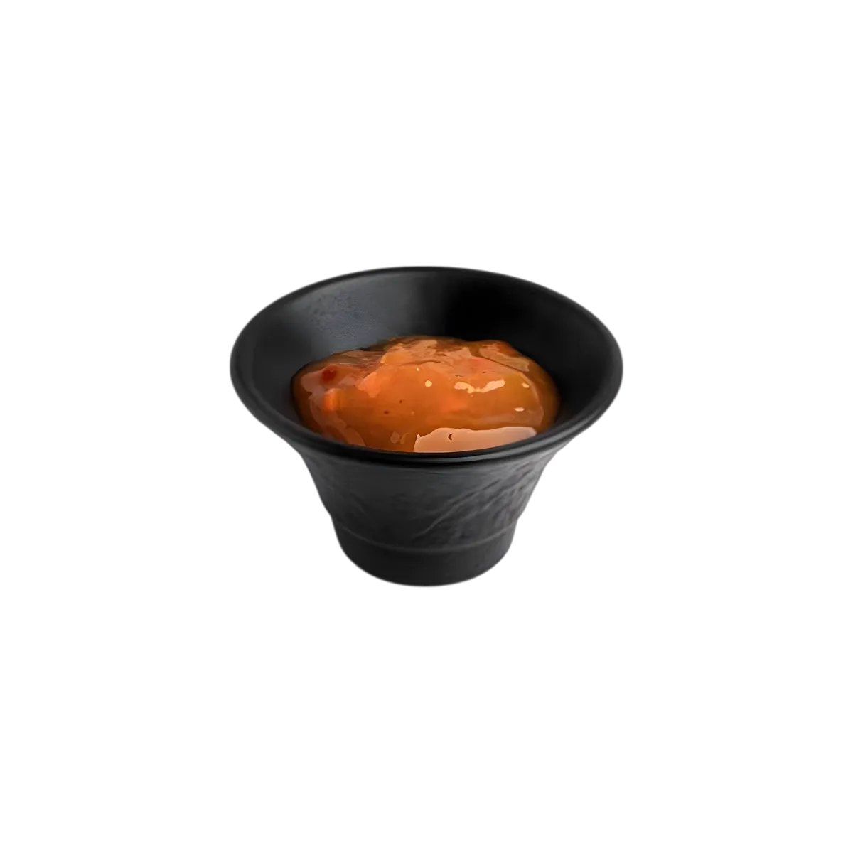 Bol noir contenant la sauce Papaya Hot Pepper Encona, texture onctueuse et couleur vive pour accompagner vos mets épicés.