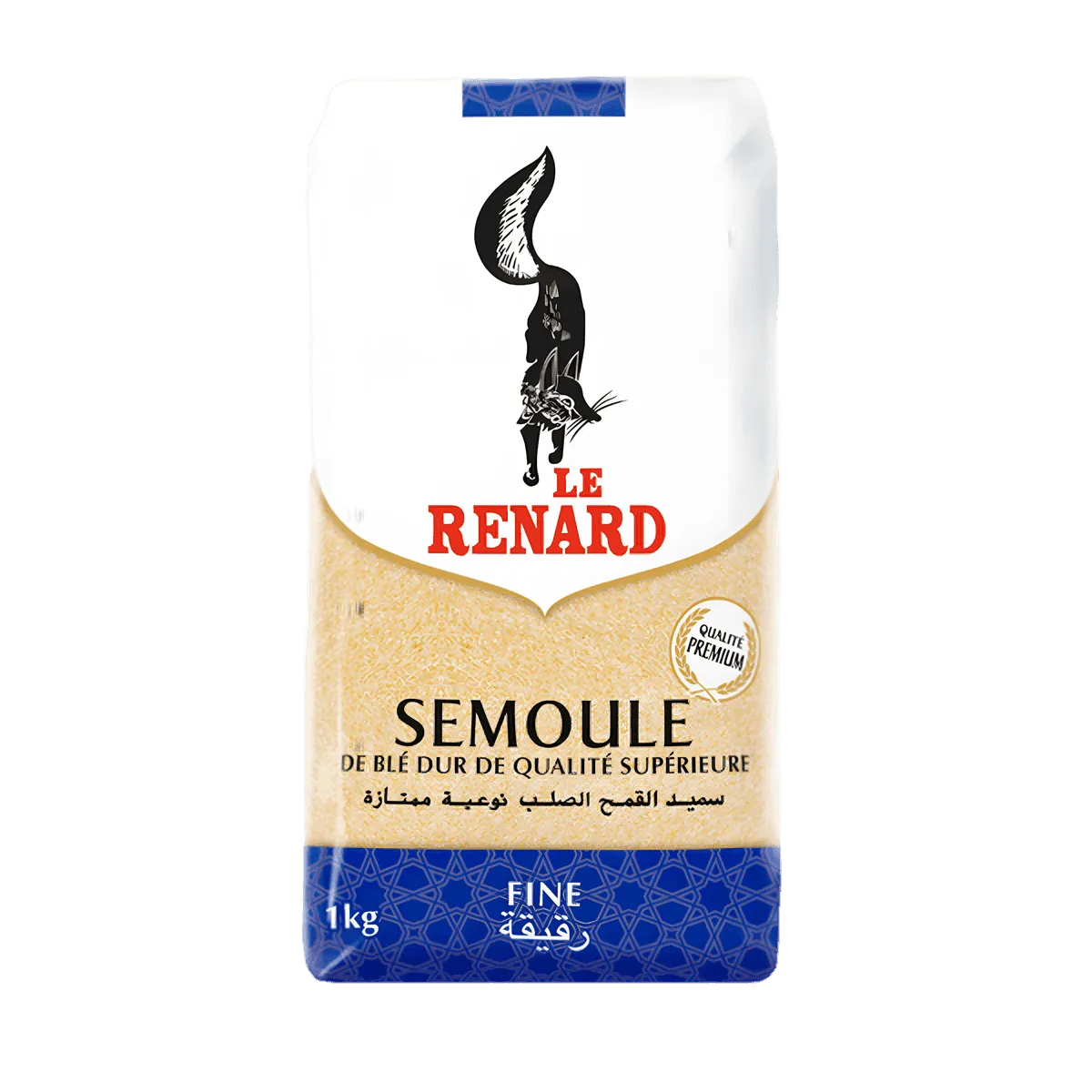 Semoule de blé fine RENARD 1kg, emballage premium pour épicerie salée, idéale pour recettes sucrées et salées - ÉPICERIE SALÉE - NKOSI.