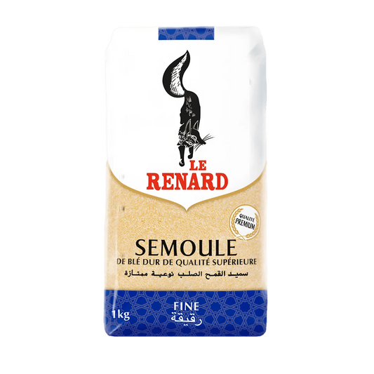 Semoule de blé fine RENARD 1kg, emballage premium pour épicerie salée, idéale pour recettes sucrées et salées - ÉPICERIE SALÉE - NKOSI.