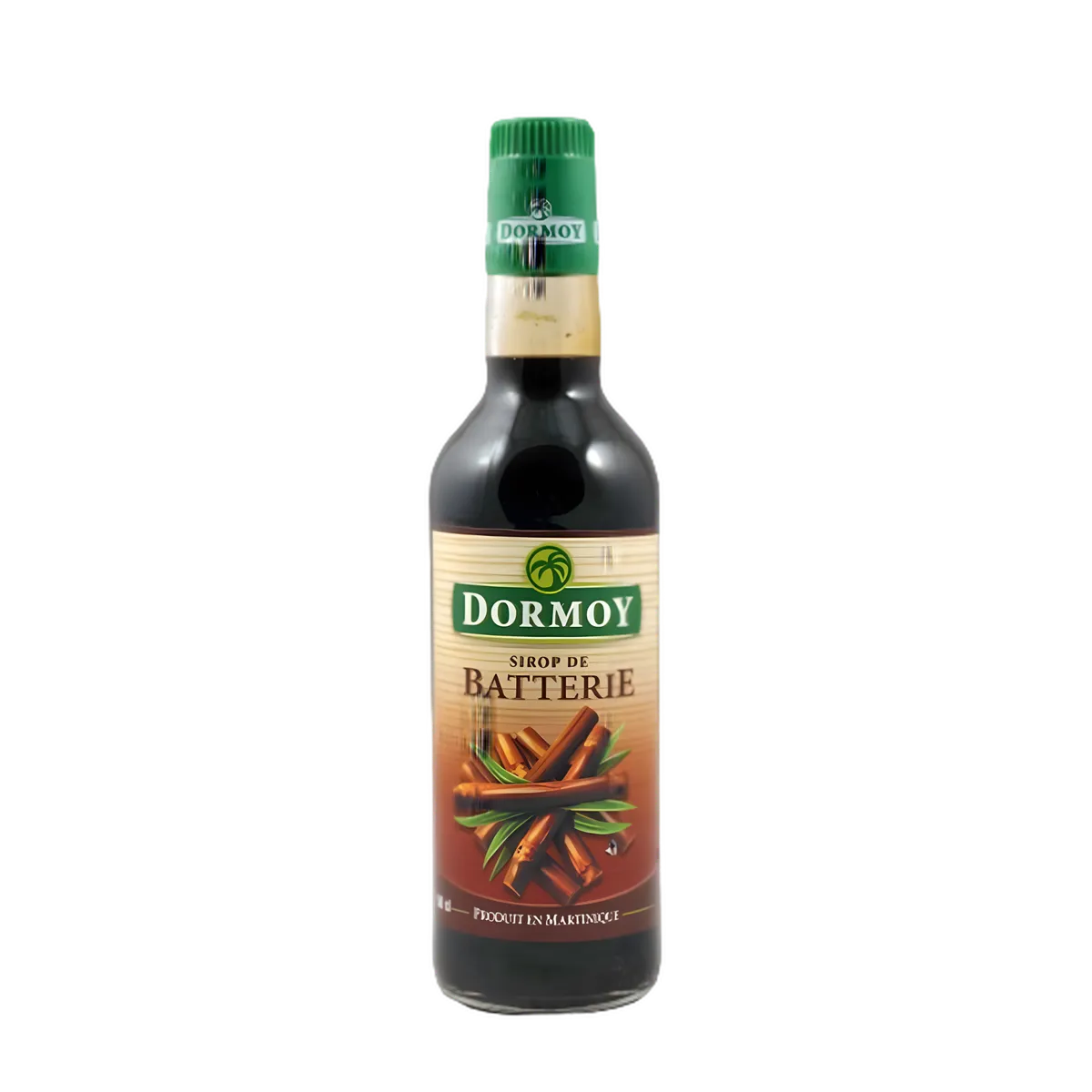 Bouteille de sirop de batterie DORMOY à base de canne à sucre, édulcorant naturel pour plats et desserts, produit en Martinique.