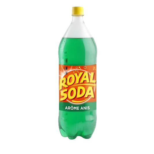 Soda anis ROYAL SODA - Unique | Goût d'anis distinctif en bouteille de 2L, boisson gazeuse verte rafraîchissante idéale pour les repas.