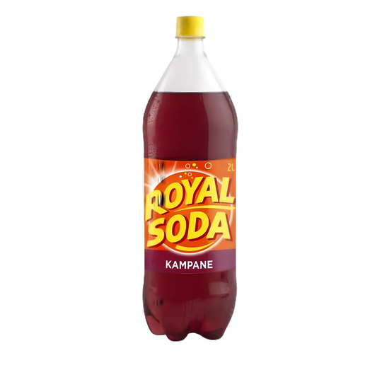 Bouteille de 2L de ROYAL SODA goût kampane, boisson gazeuse au goût authentique, idéale pour les repas. Saveur traditionnelle rafraîchissante.