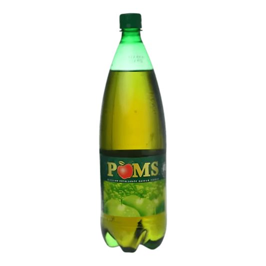 Bouteille de soda goût pomme POM'S - BOISSON - NKOSI, boisson gazeuse rafraîchissante à l'arôme de pomme verte, idéale pour les pauses désaltérantes.