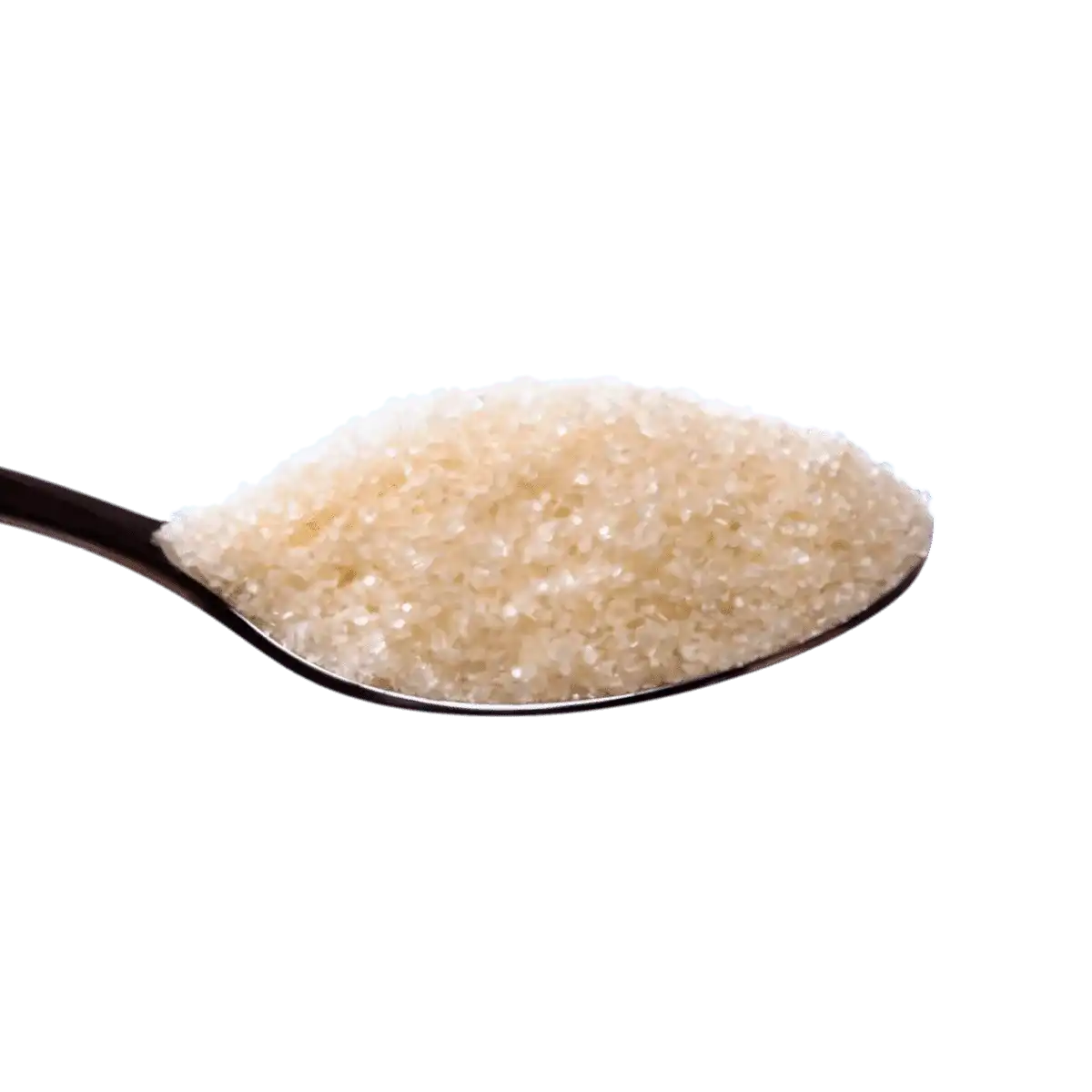 Cuillère remplie de sucre de canne LE GALION non raffiné, texture fine et cristalline, idéale pour sucrer naturellement.