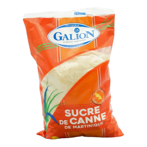 Paquet de sucre de canne Le Galion, produit de Martinique. L'emballage est orange et blanc.