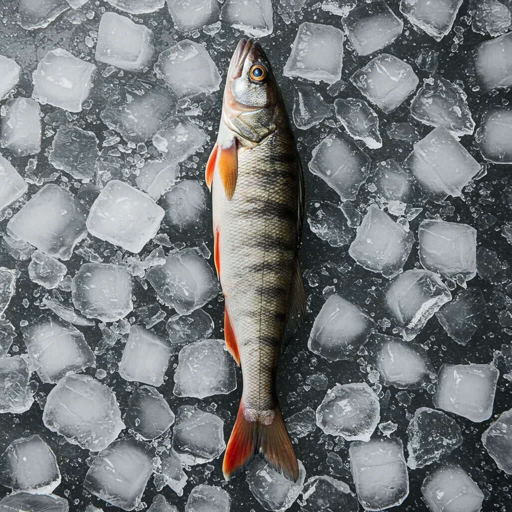 Tambour Capitaine NANKA - Poisson entier surgelé aux reflets brillants, présenté sur glace pour préserver sa saveur délicate.