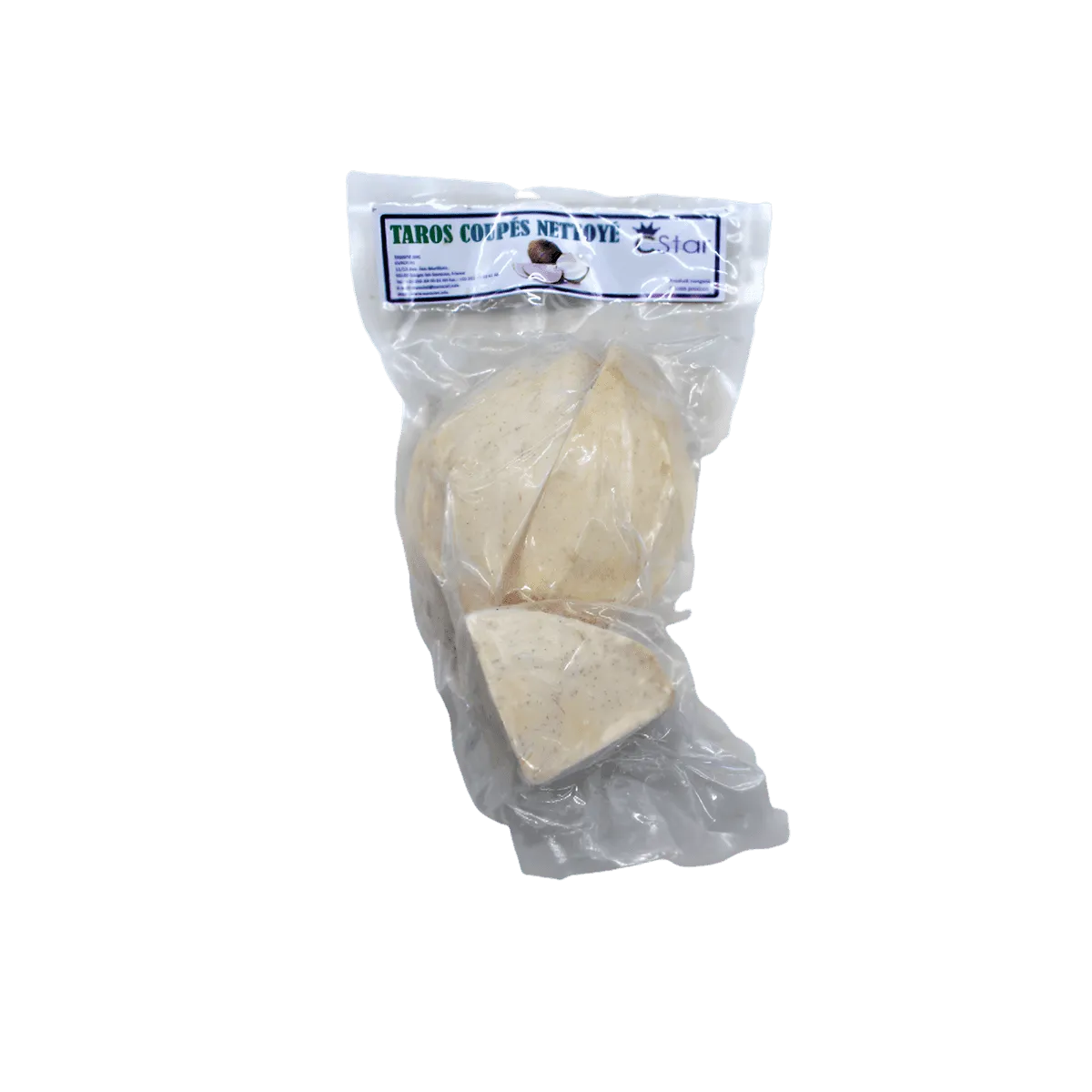 Taro coupé surgelé NKOSI emballé sous vide, prêt à cuisiner, idéal pour plats exotiques. FRUITS / LÉGUME / PLANTE SURGELÉ.
