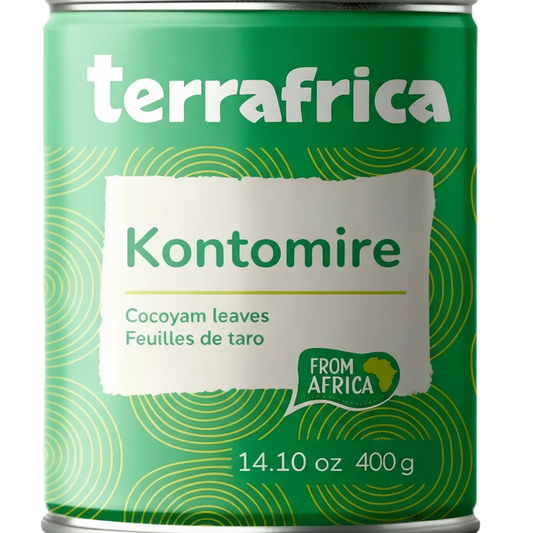 Conserve de Feuille de Taro Kontomire TERRAFRICA 400g, légume africain bio prêt à cuisiner, spécialité d'épicerie salée africaine.
