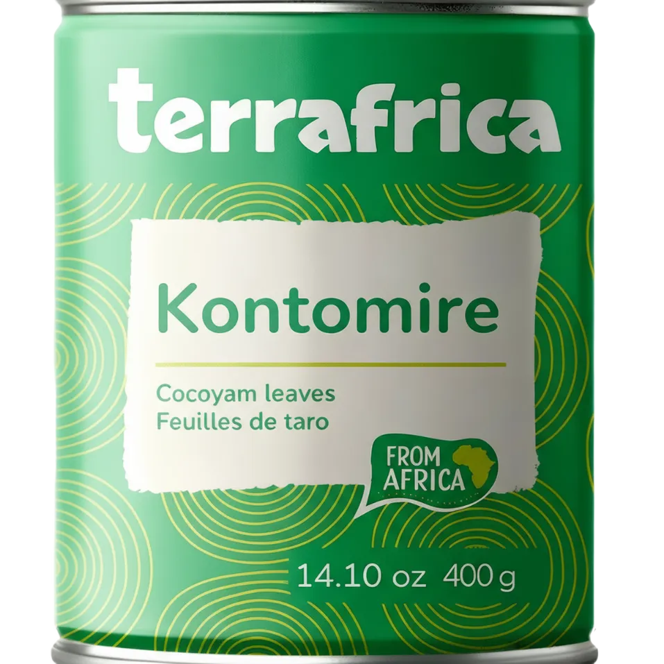 Conserve de Feuille de Taro Kontomire TERRAFRICA 400g, légume africain bio prêt à cuisiner, spécialité d'épicerie salée africaine.