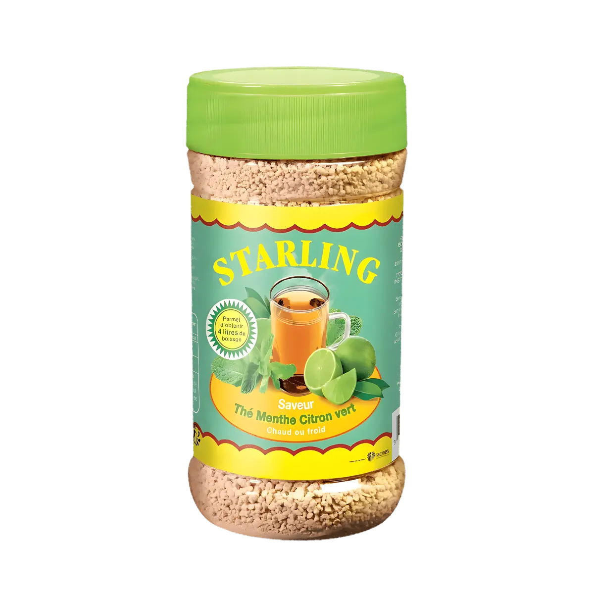 Thé à la menthe et citron vert STARLING en pot, boisson instantanée rafraîchissante à base de menthe douce et citron vert, parfait pour thé chaud ou froid.