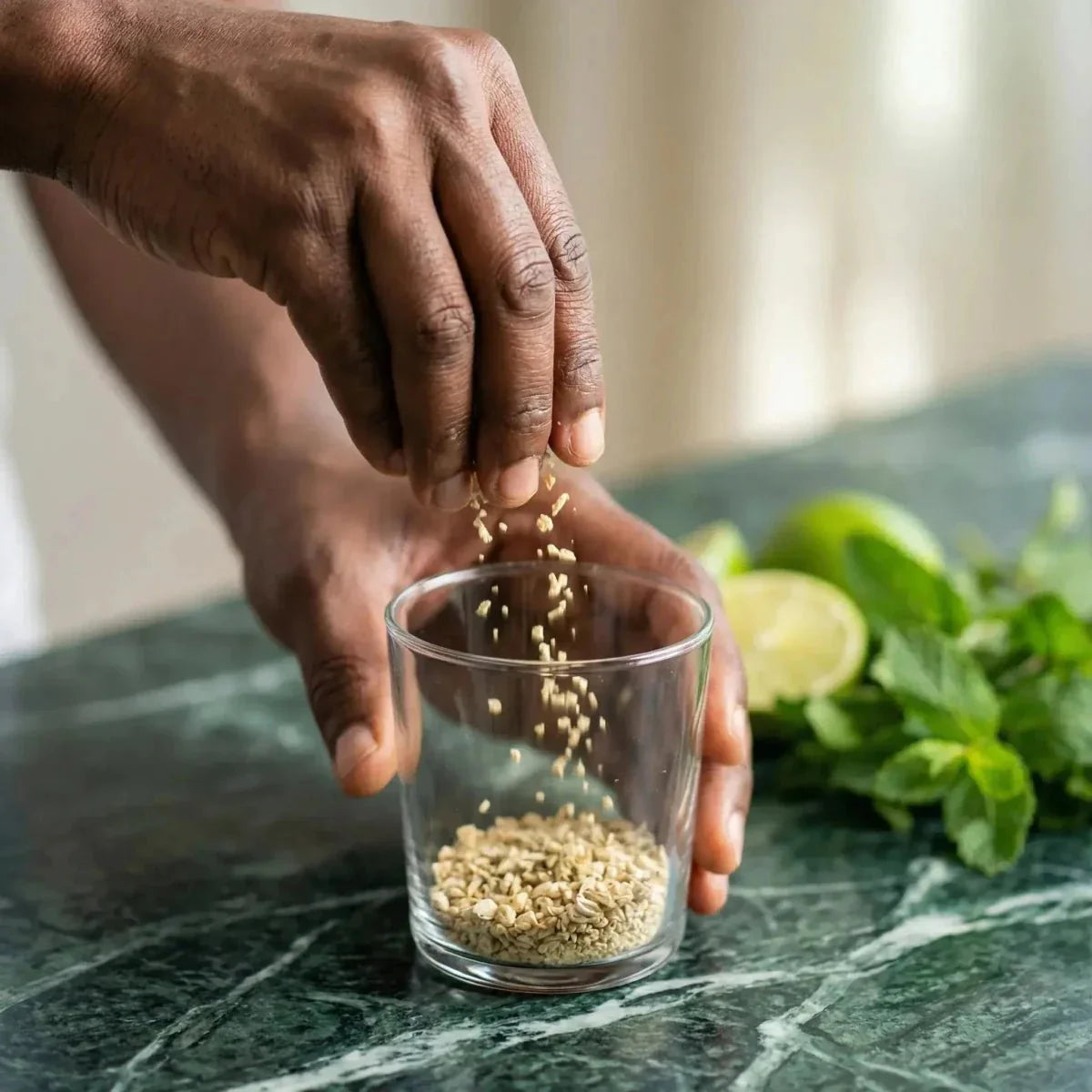 Bereiding van instantdrank met limoen en munt STARLING.