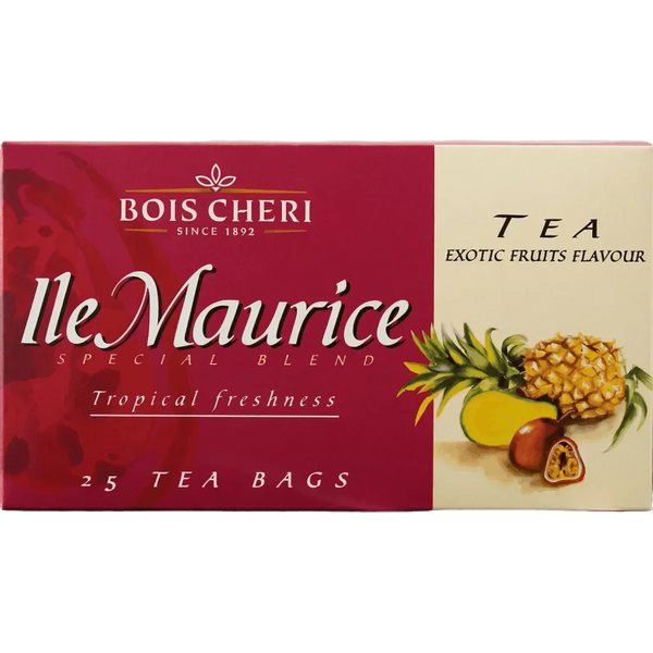 Boîte de thé Bois Chéri "Île Maurice" saveur fruits exotiques avec ananas, mangue.