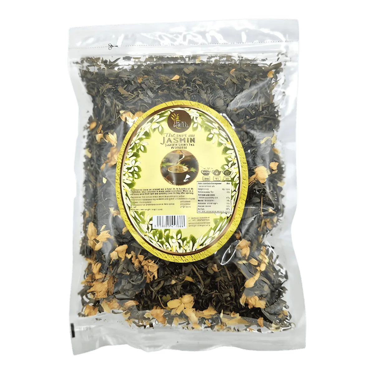 Sachet refermable de thé vert au jasmin NKOSI, mélange de feuilles de thé vert et fleurs de jasmin séchées. THÉ, INFUSIONS, CAFÉ - NKOSI.