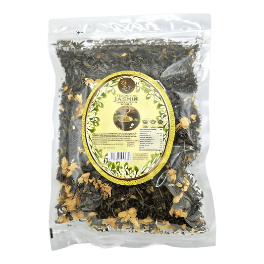 Sachet refermable de thé vert au jasmin NKOSI, mélange de feuilles de thé vert et fleurs de jasmin séchées. THÉ, INFUSIONS, CAFÉ - NKOSI.