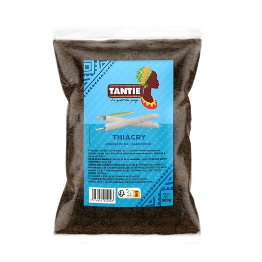 Thiacry TANTIE - ÉPICERIE SALÉE - NKOSI, semoule de mil précuite en sachet de 500g, idéale pour plats traditionnels africains ou desserts lactés.