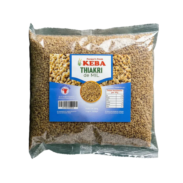 Sac de Thiakri de mil KEBA de la marque Farmer's Fresh. Le sac est sur un fond noir.