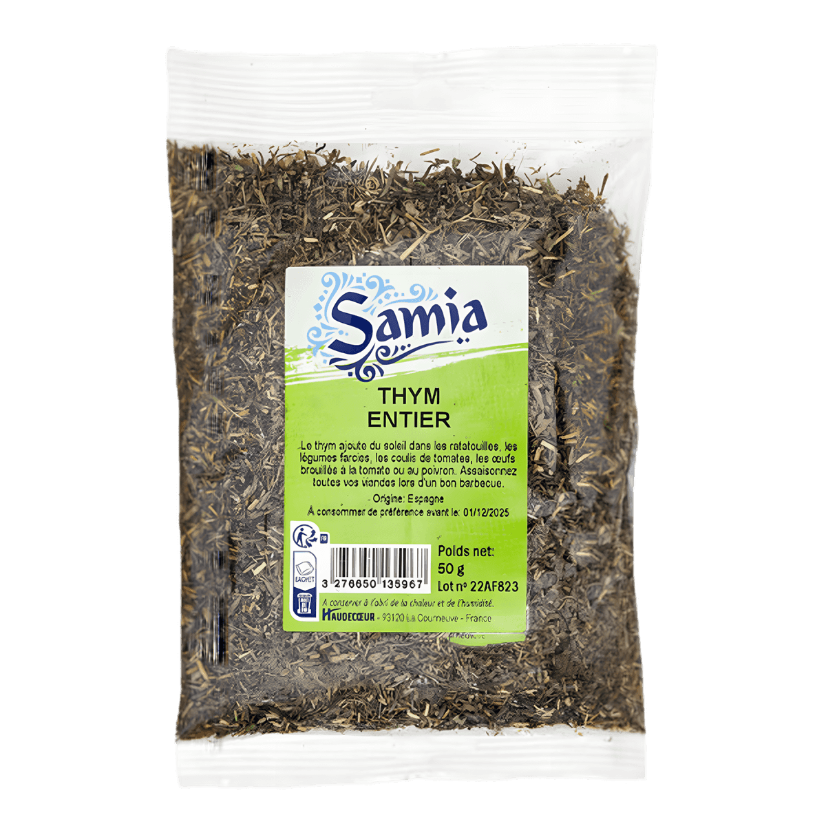 Thym entier SAMIA en sachet de 50g, herbe aromatique séchée pour cuisine méditerranéenne, ÉPICERIE SALÉE - NKOSI.