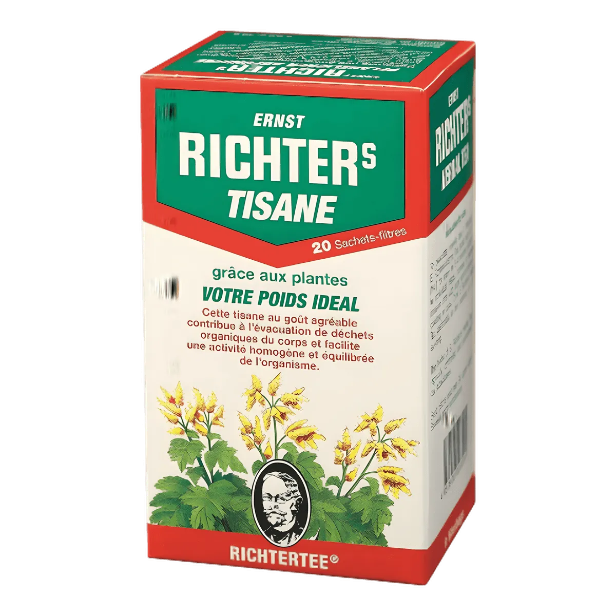 Boîte de tisane à la rhubarbe RICHTER avec 20 sachets, idéale pour une infusion bien-être. Produit THÉ, INFUSIONS, CAFÉ - NKOSI.
