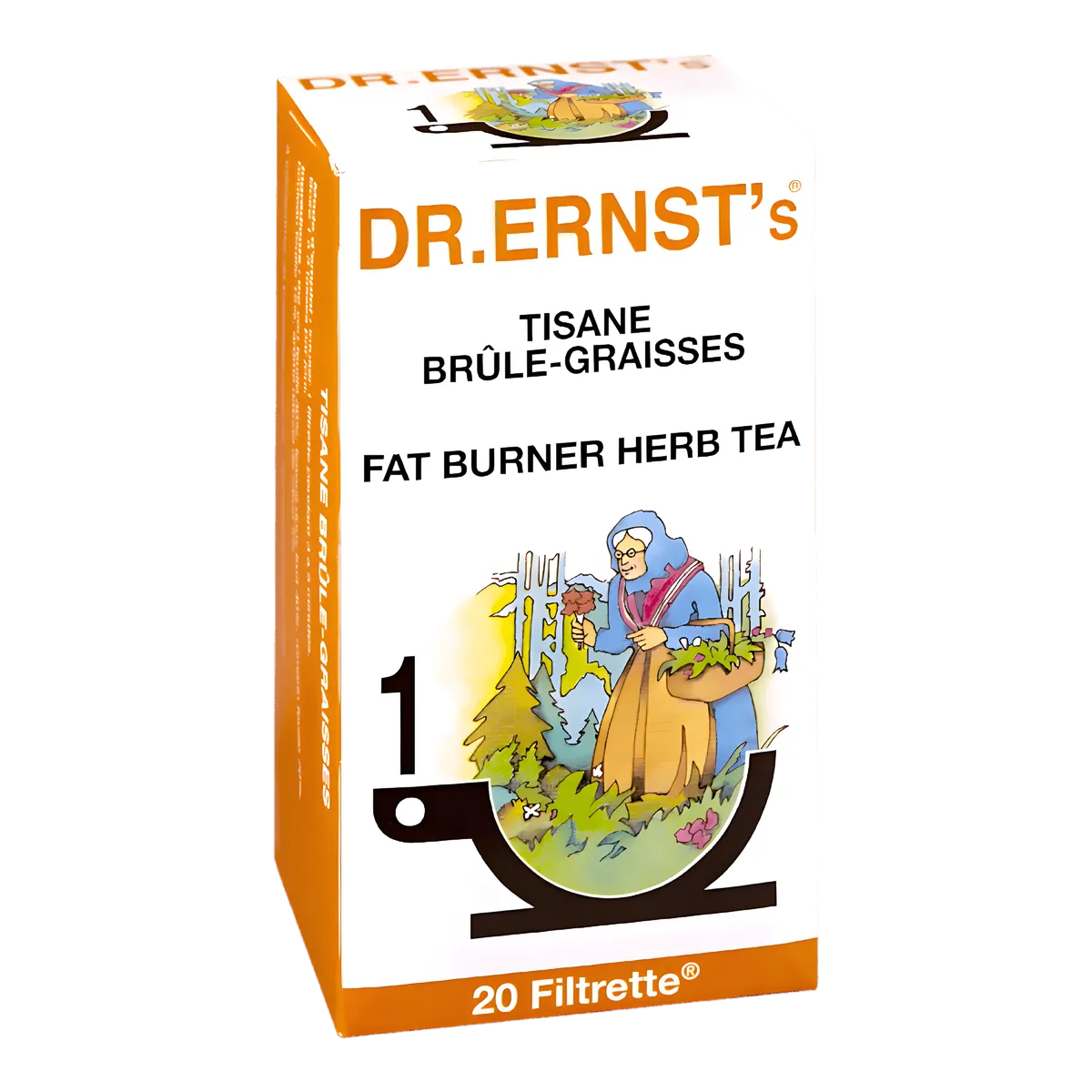 Boîte de Tisane Brûle-graisses DR ERNST'S pour la perte de poids, 20 sachets, infusion bien-être à base de plantes naturelles.