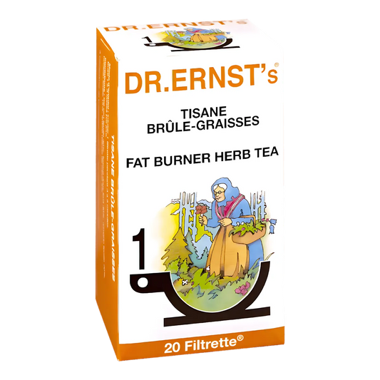 Boîte de Tisane Brûle-graisses DR ERNST'S pour la perte de poids, 20 sachets, infusion bien-être à base de plantes naturelles.