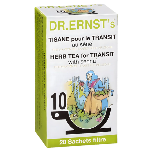Tisane Transit DR ERNST'S - Bien-être Digestif | Soutien Naturel, boîte de 20 sachets à base de séné pour faciliter le transit intestinal.