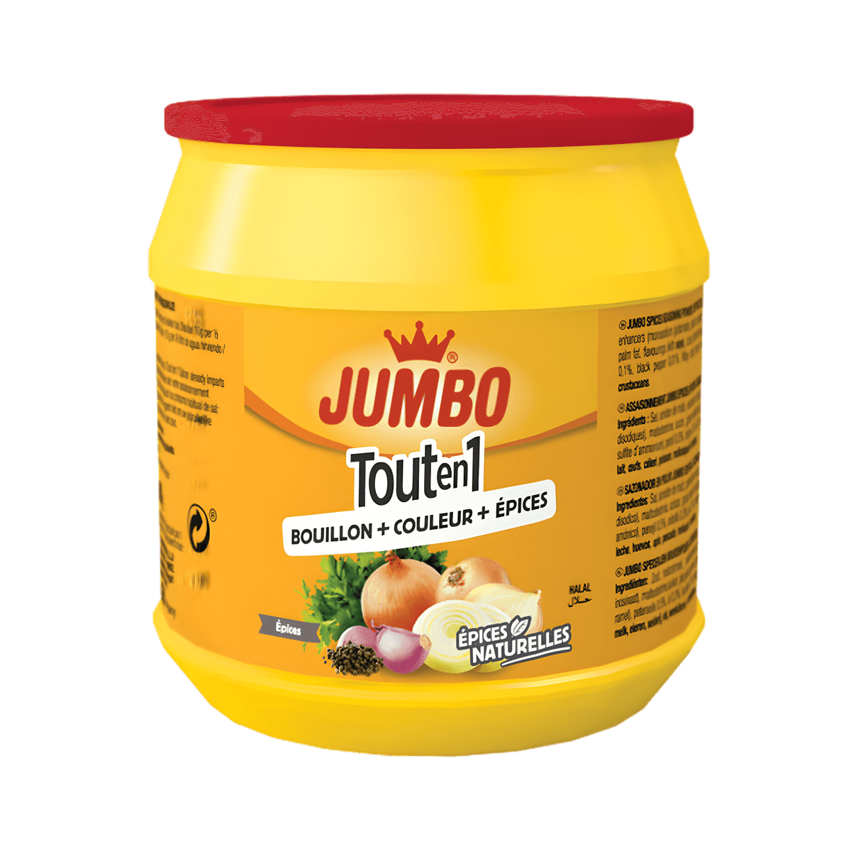 Tout en 1 Epices JUMBO - ÉPICERIE SALÉE - NKOSI, pot jaune d'assaisonnement multifonction avec oignon, ail et épices naturelles.