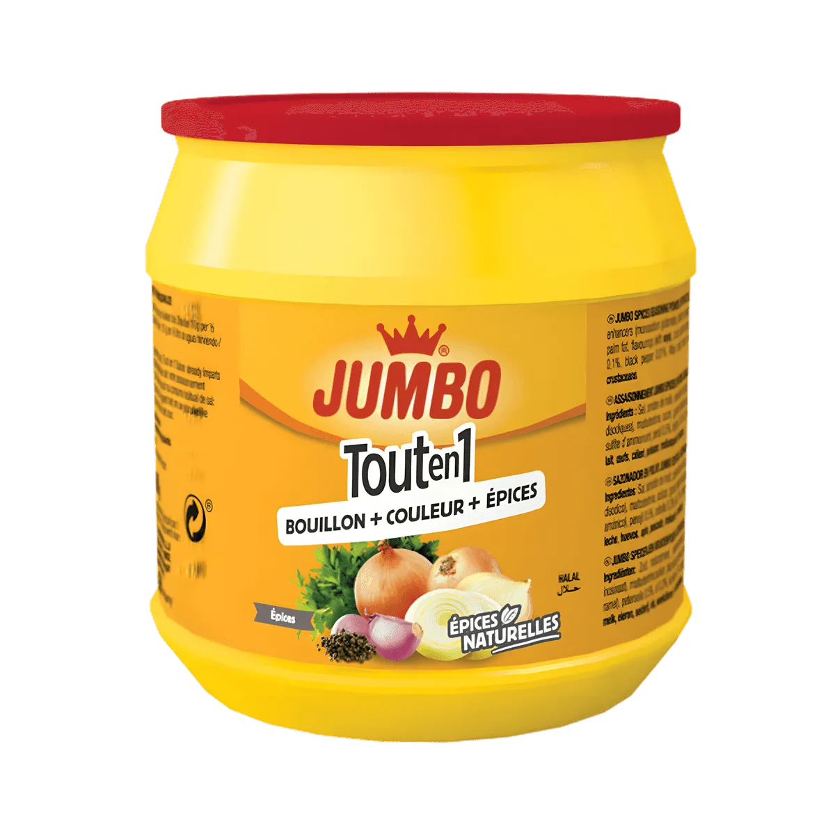 Tout en 1 Epices JUMBO - ÉPICERIE SALÉE - NKOSI, pot jaune d'assaisonnement multifonction avec oignon, ail et épices naturelles.