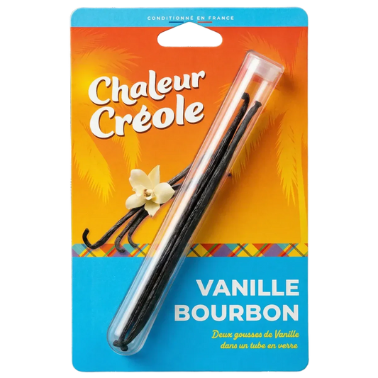 Deux gousses de vanille Bourbon de Chaleur Créole.