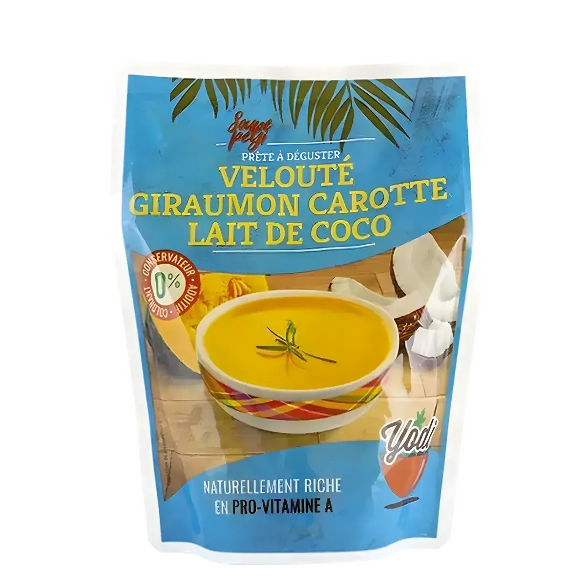 Velouté de giraumon carotte lait de coco SOUPE PEY en sachet, prêt à déguster, épicerie salée, goût équilibré et riche en pro-vitamine A.