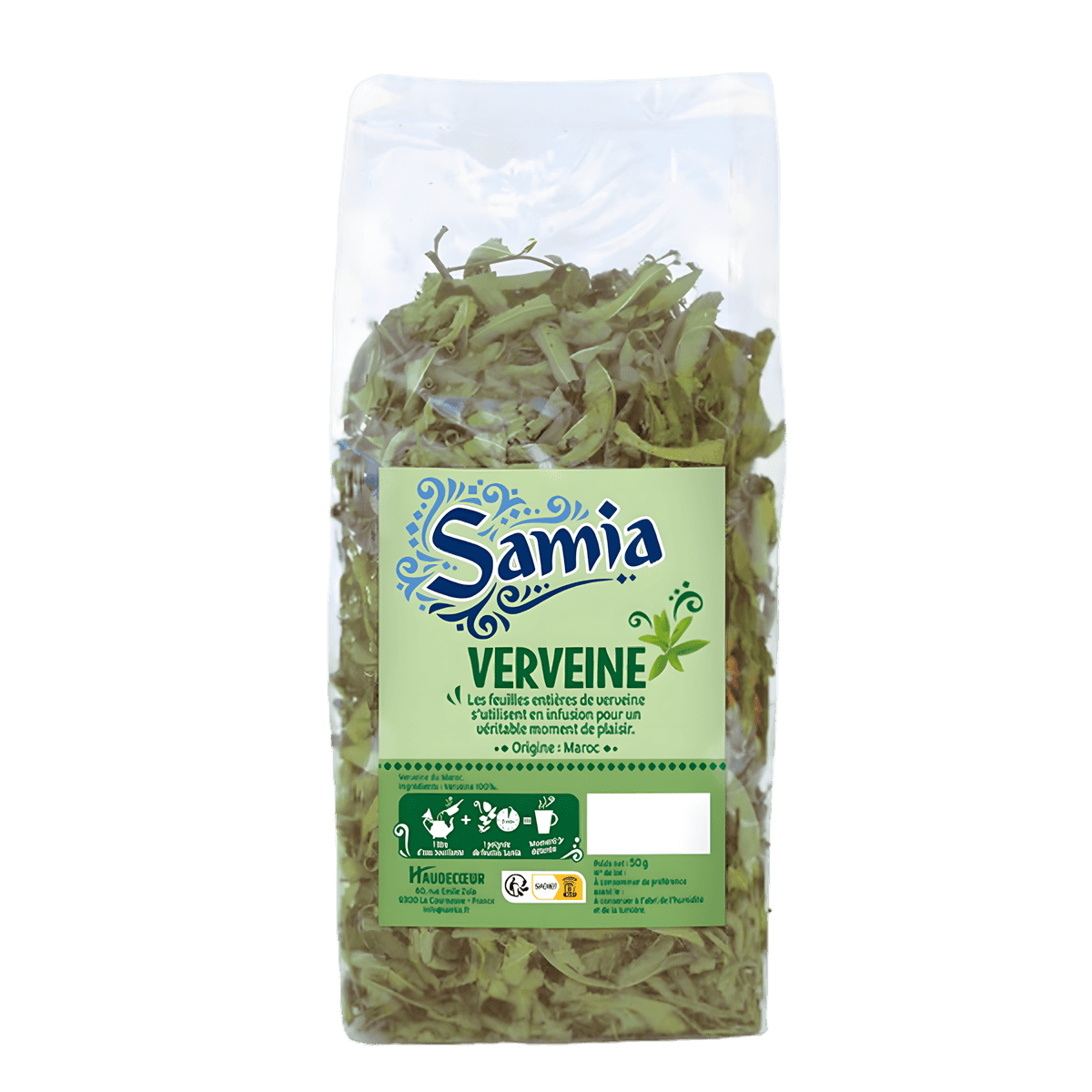 Verveine SAMIA en sachet 80g, infusion naturelle aux feuilles entières, idéale pour une boisson apaisante. THÉ, INFUSIONS, CAFÉ - NKOSI.