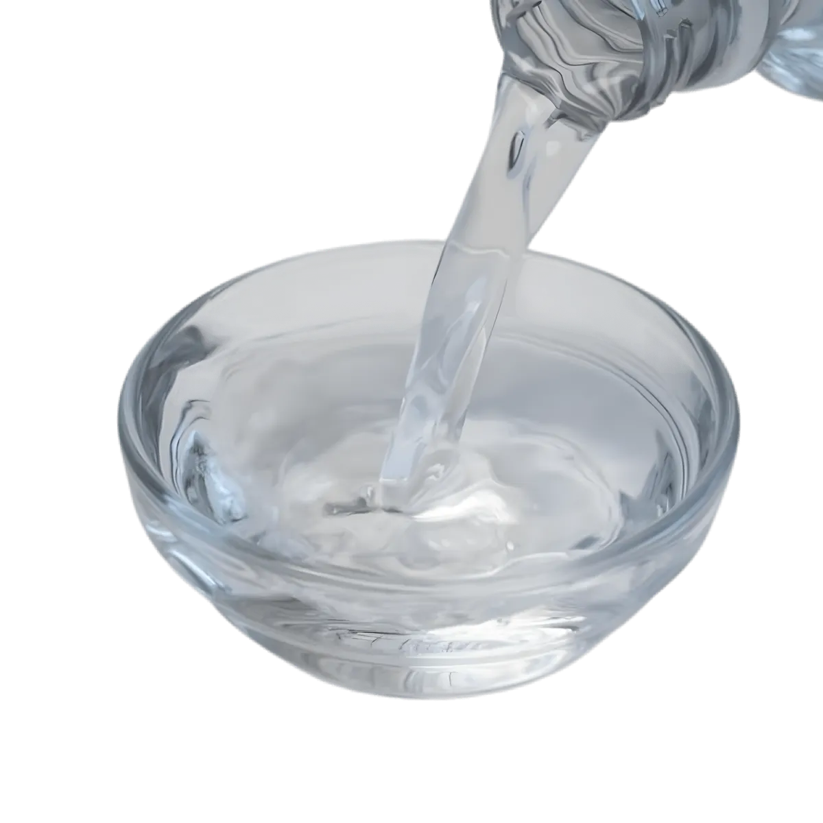 Versement du vinaigre blanc halal SAMIA dans un bol en verre, illustrant sa pureté et son usage culinaire polyvalent.