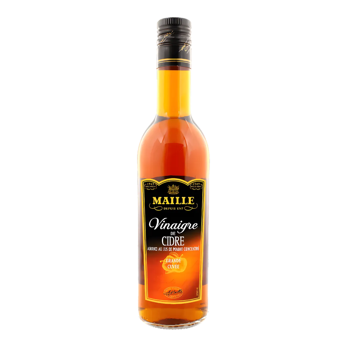 Bouteille de vinaigre de cidre MAILLE 500ml, assaisonnement à base de pommes pour salades et viandes. Épicerie salée de qualité premium.