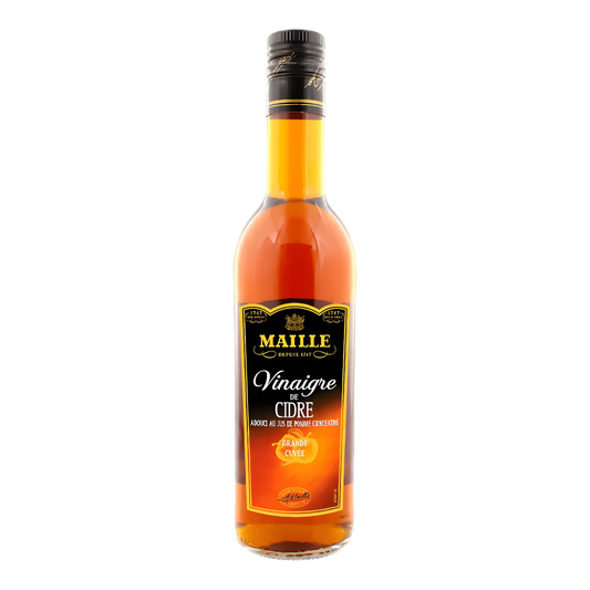 Bouteille de vinaigre de cidre MAILLE 500ml, assaisonnement à base de pommes pour salades et viandes. Épicerie salée de qualité premium.
